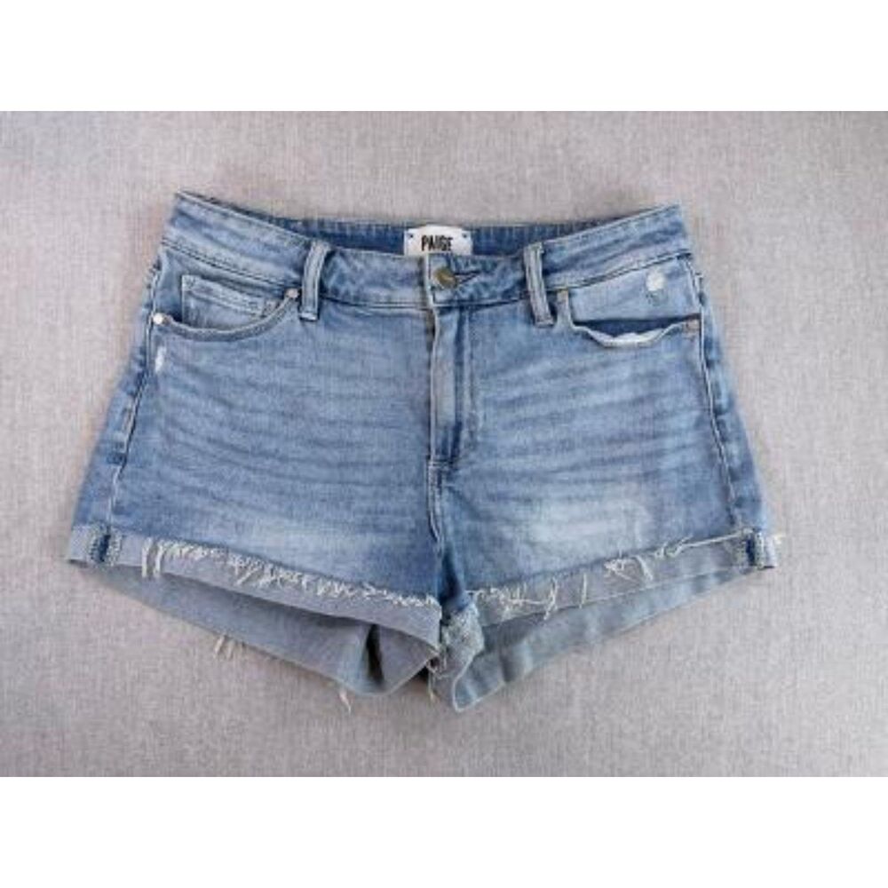 PAIGE Jimmy Jimmy Womens 28 Blue Denim Cuffed Jean Shorts Distressed